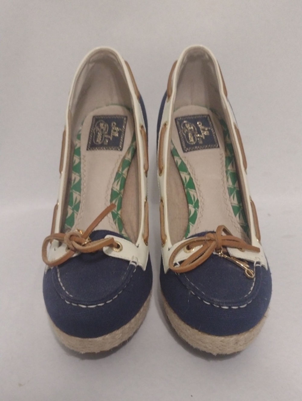 Milly For Sperry Top-Sider Navy High Heeled Espadrille Wedge Shoes (J1229)